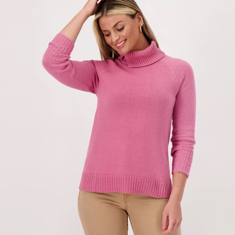 Isaac Mizrahi Live Split Turtleneck Pullover Sweater Pink Large - Picture 1 of 8